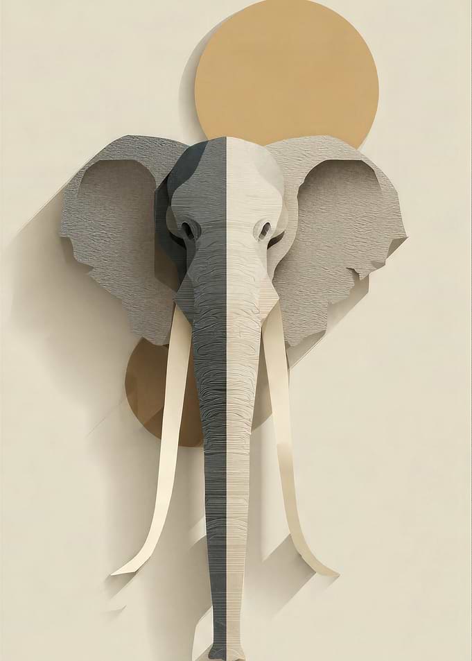 Minimalist Split-Tone Elephant Wall Art
