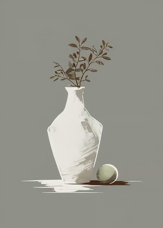 Minimalist White Vase with Foliage
