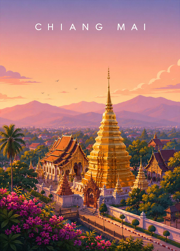 Chiang Mai Golden Temple Sunset