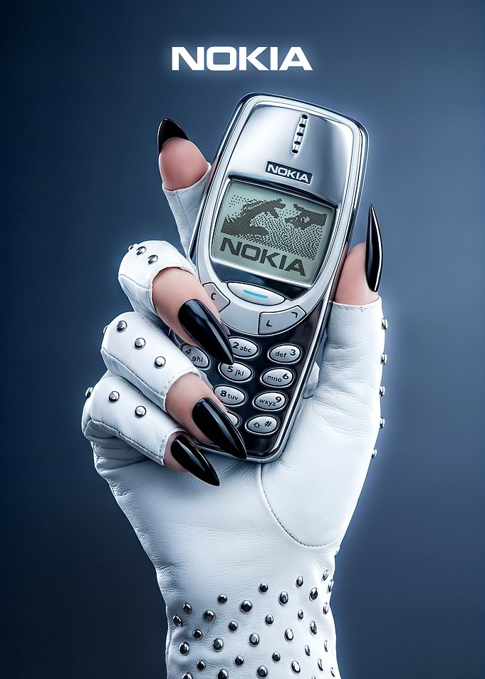 Nokia 3310 Phone in Y2K Studded Glove