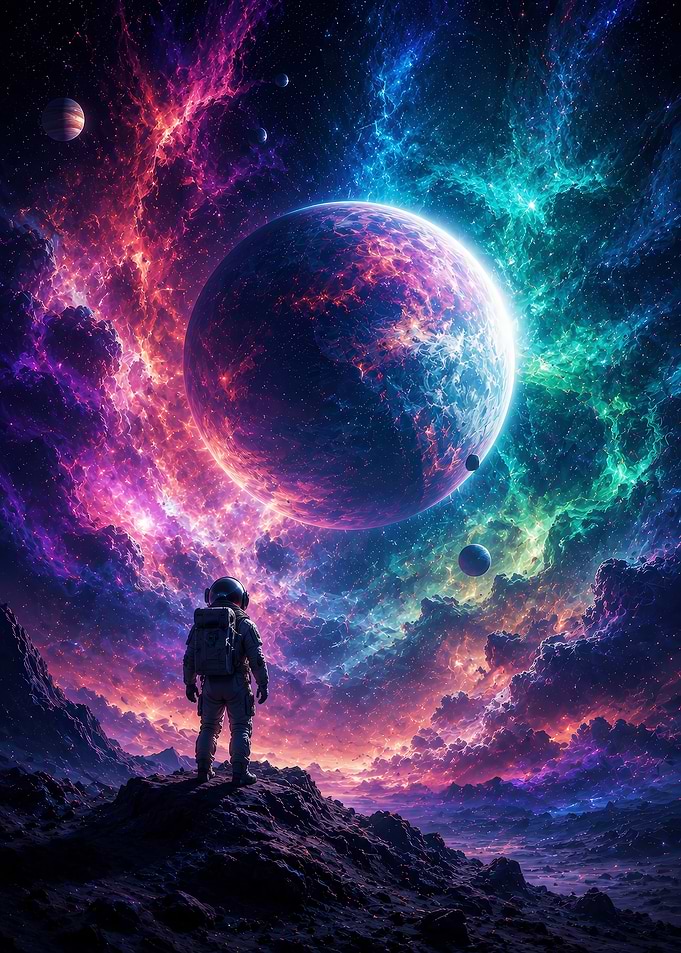 Astronaut Standing on Alien Planet