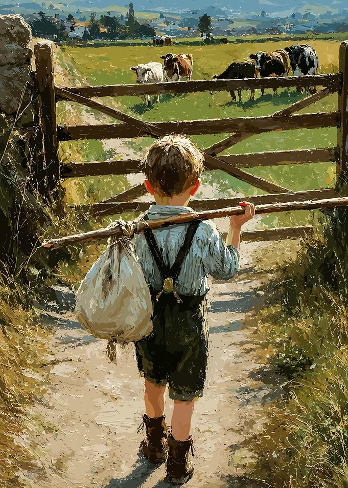 Young Boy Walking Through Farm Gate
