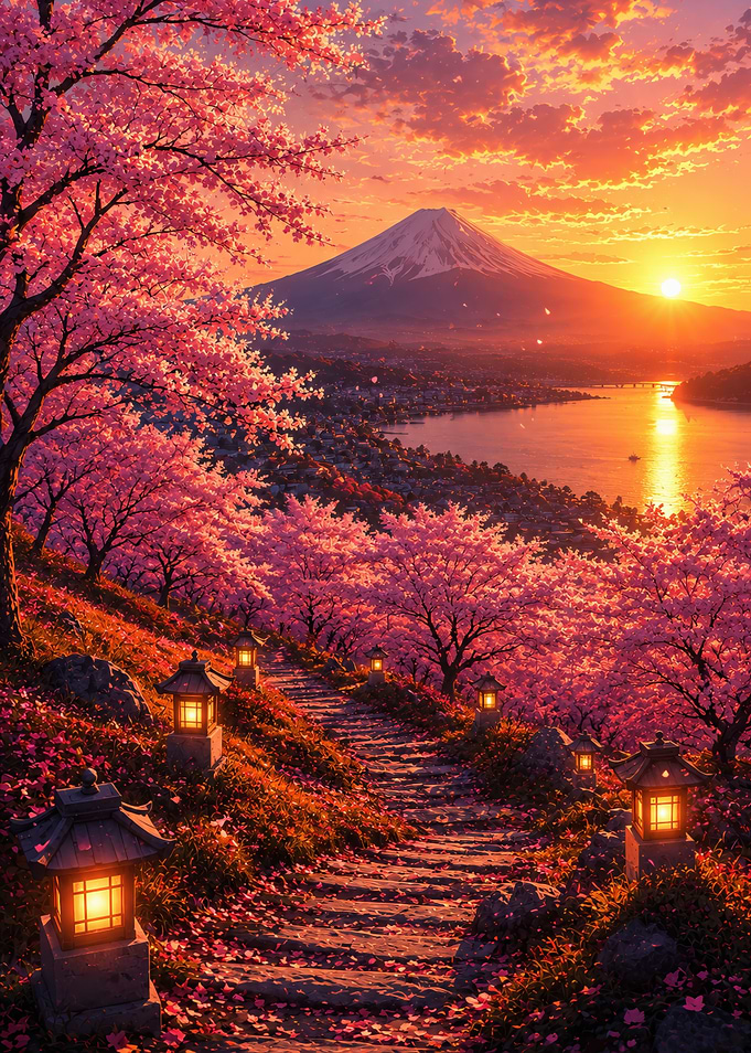Serene Japanese Sunset Landscape