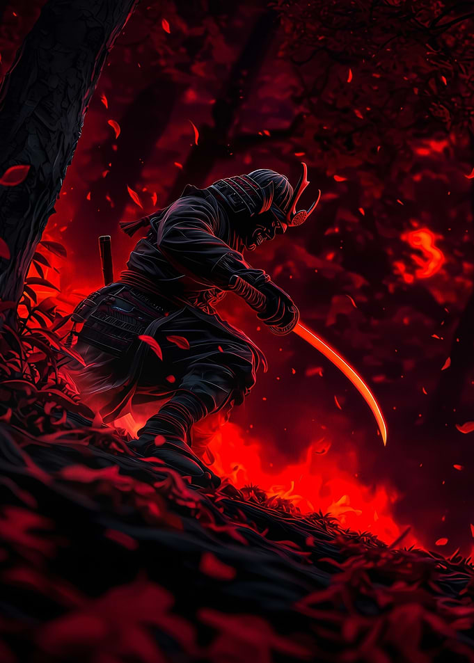 Samurai Warrior in Red Forest