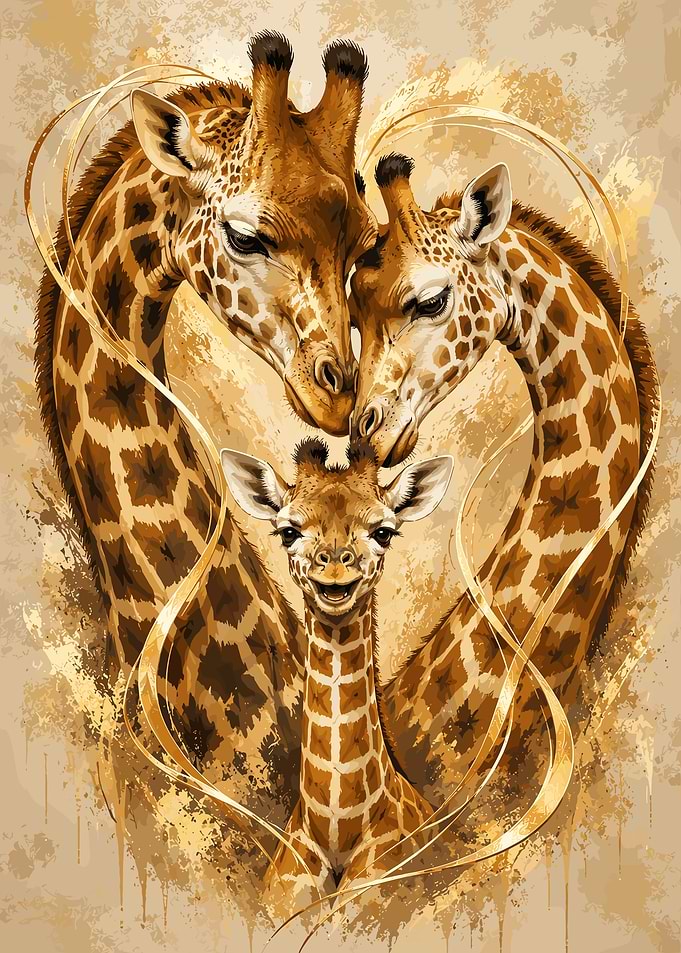 Giraffe Family Heart Portrait