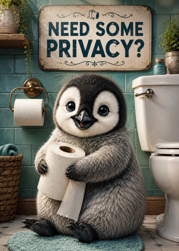Cute Penguin Holding Toilet Paper
