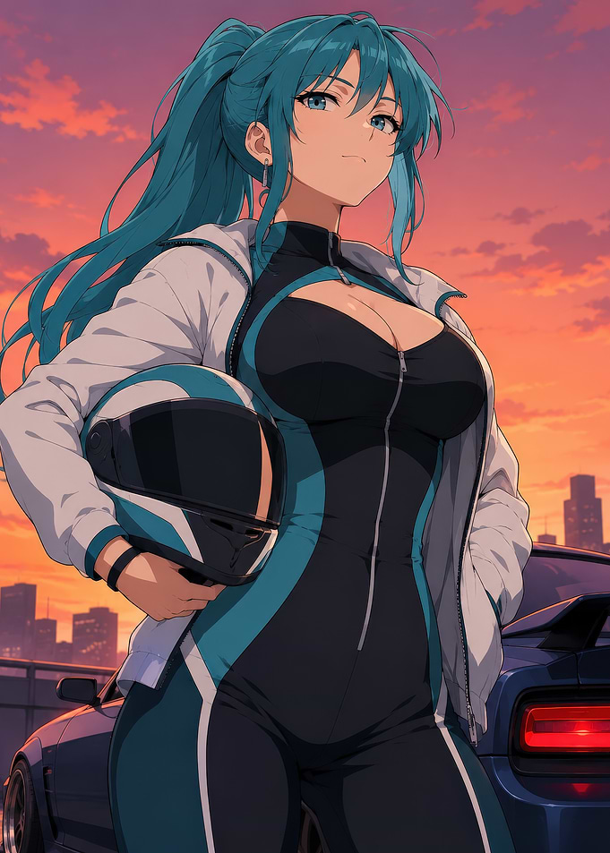 Anime Racer Girl with Sports Car