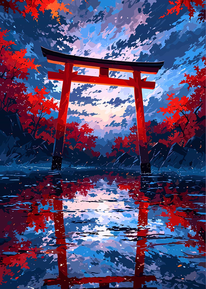 Torii Gate in Autumn Reflection