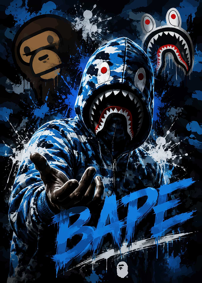 BAPE Blue Camo Shark Hoodie Art