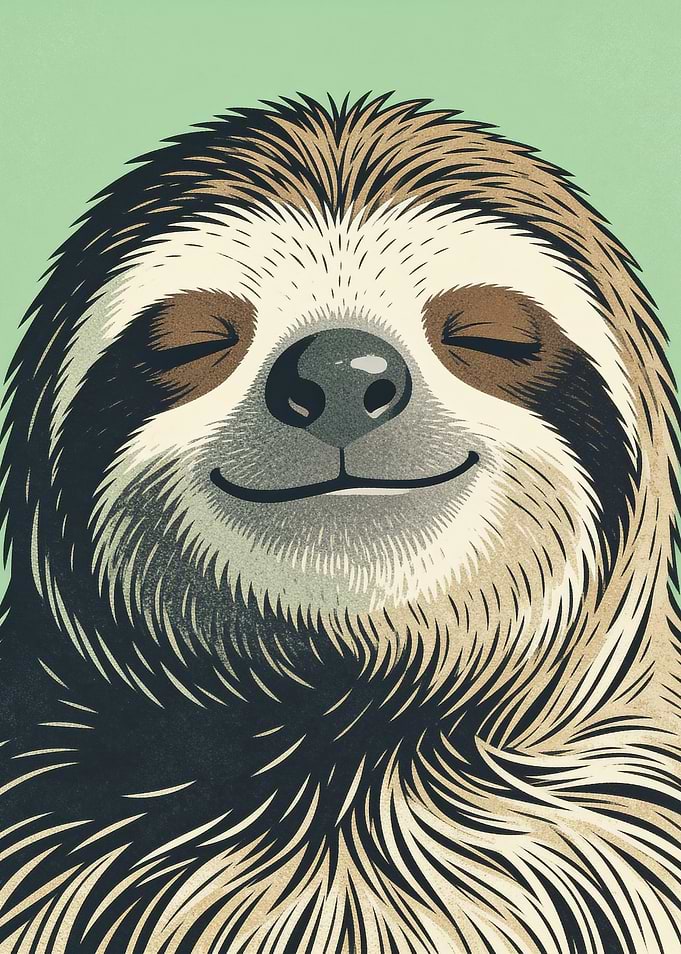 Smiling Sloth Portrait Illustration