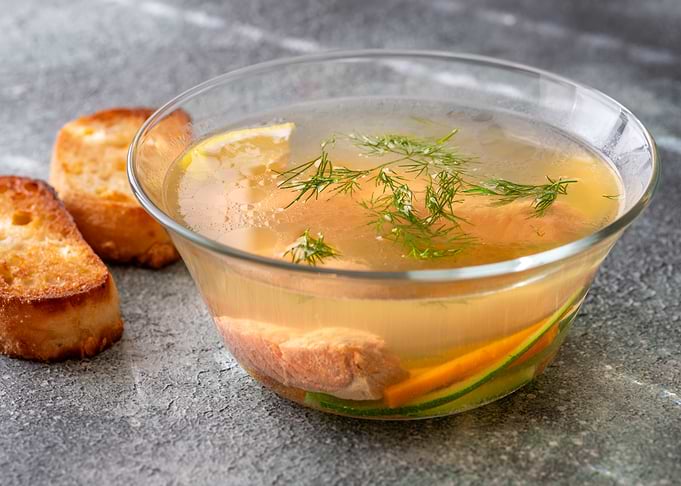 Clear Fish Soup with Toasted Bread