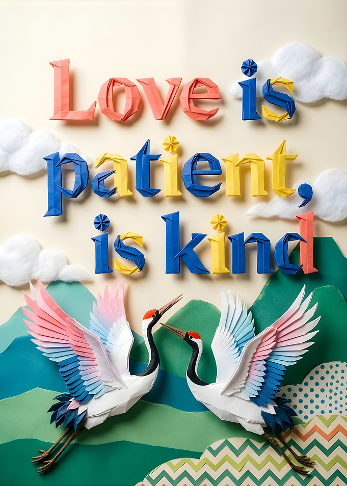 Origami Cranes and Inspirational Text Art