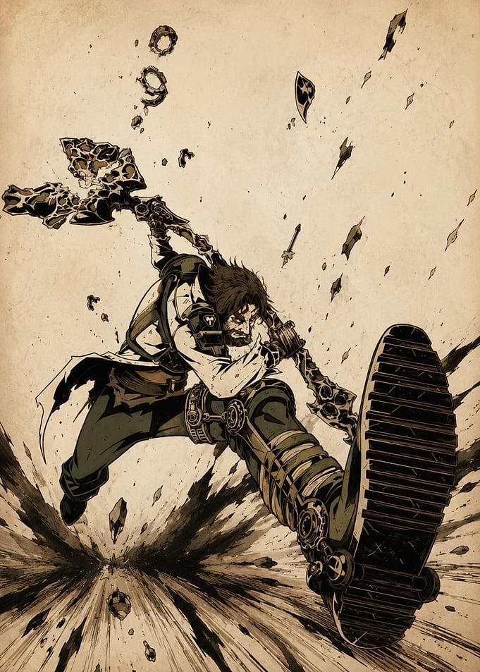 Dynamic Bearded Warrior in Combat