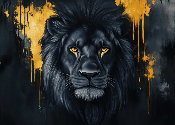 Majestic Black and Gold Lion Portrait