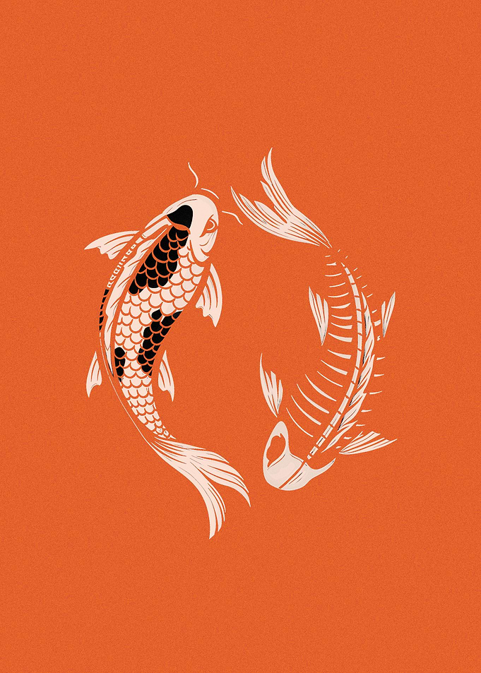 Koi Fish and Skeleton Yin Yang