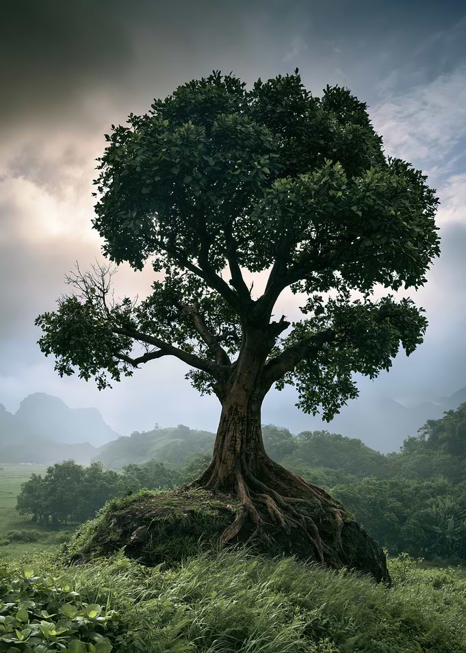Solitary Tree on a Grassy Hill