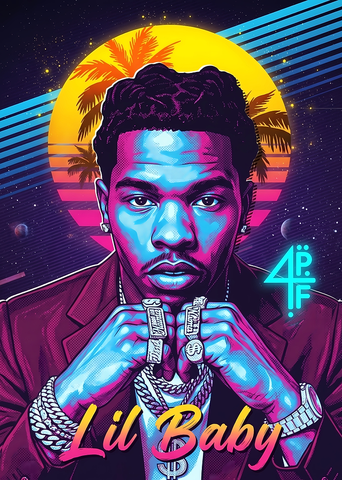 Lil Baby Synthwave Portrait Poster