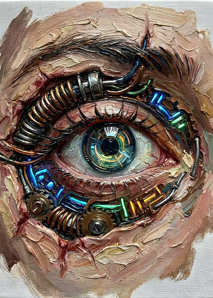 Cybernetic Human Eye Oil Painting