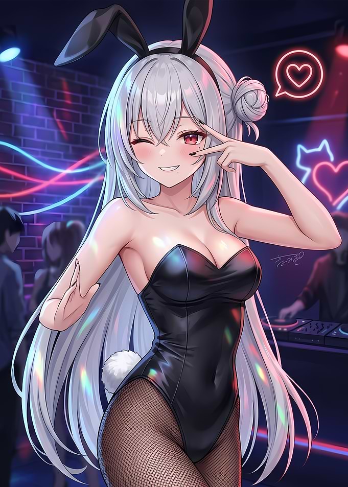 Anime Bunny Girl in Nightclub
