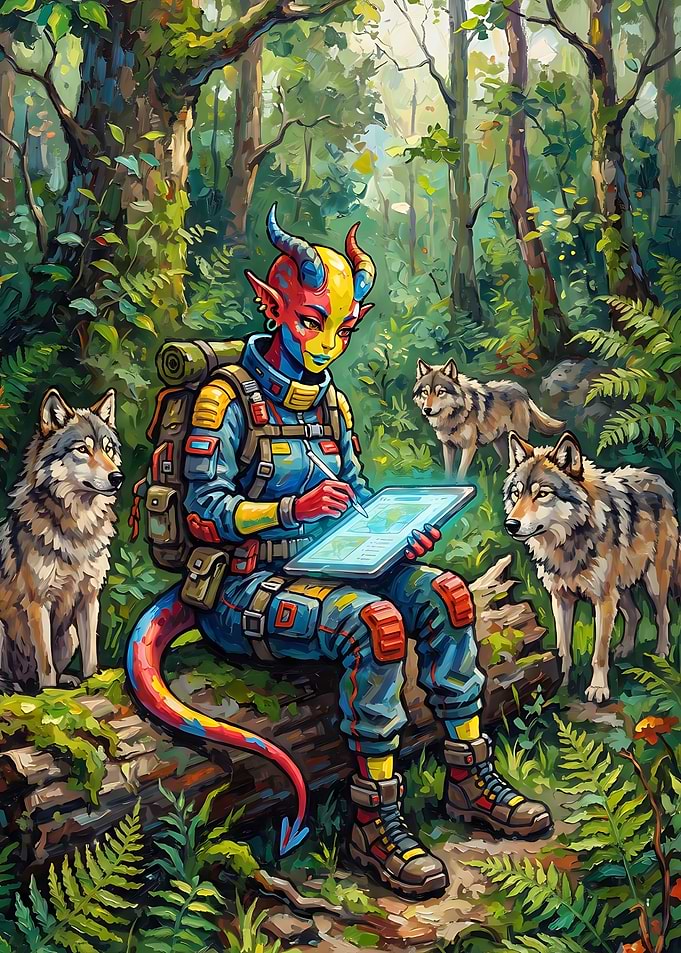 Demon Explorer Sketching with Wolves