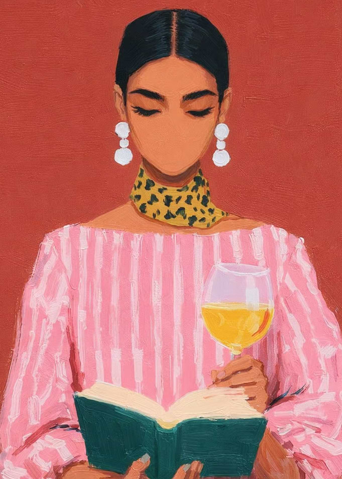 Woman Reading with Wine