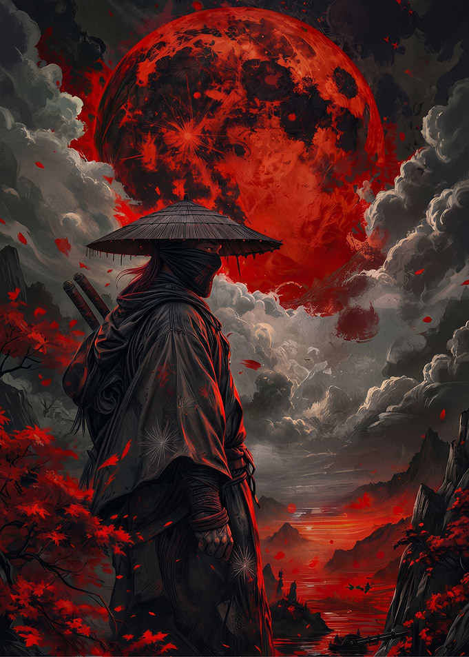 Ninja Under a Blood Red Moon