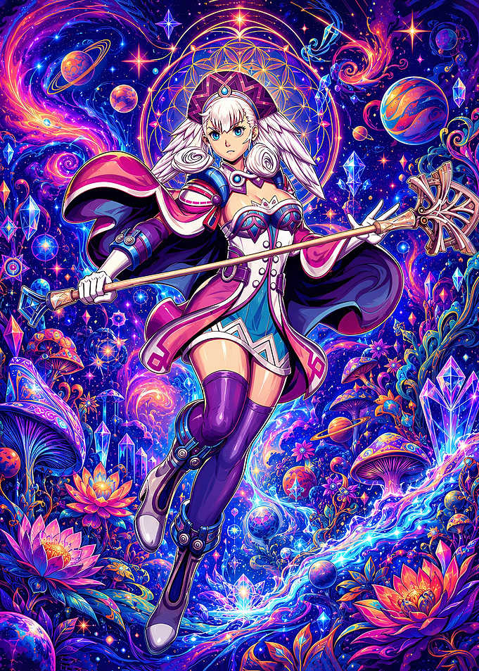 Cosmic Anime Sorceress in Psychedelic Realm