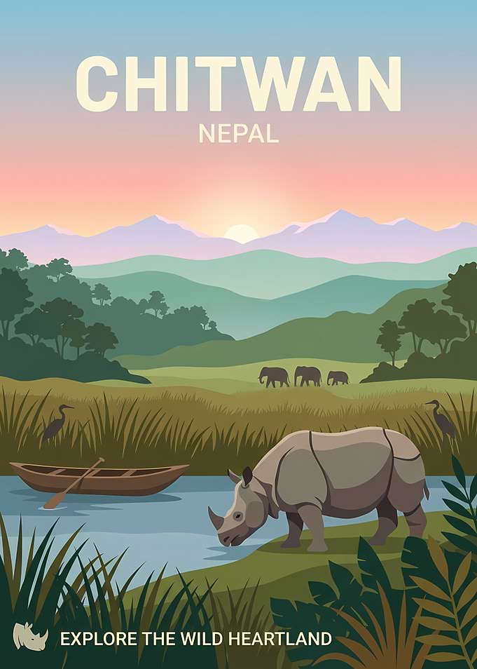 Chitwan Nepal Travel Poster