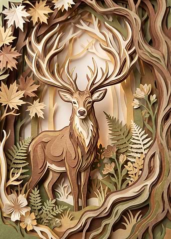 Layered Paper Art Deer in Forest