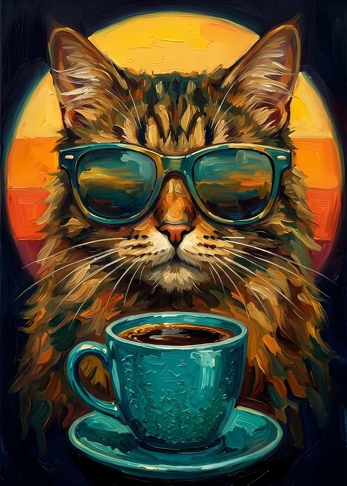 Cool Cat with Coffee Oil Painting