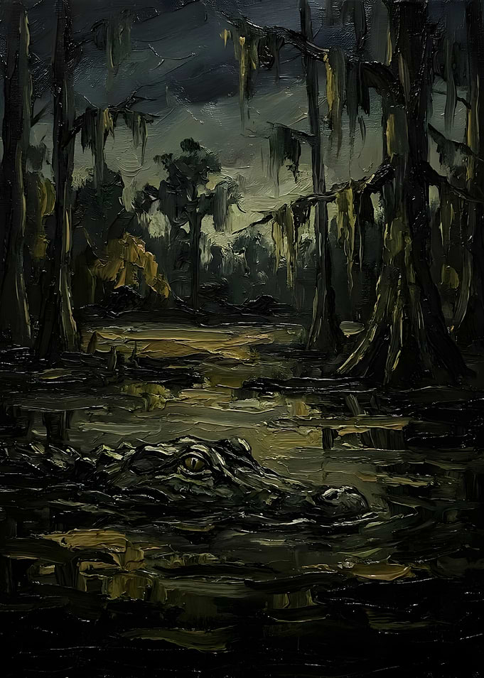 Alligator in a Dark Swamp