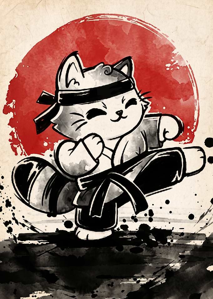 Cute Karate Cat Ninja Illustration