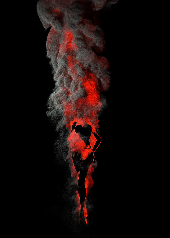 Silhouette of Woman in Red Smoke