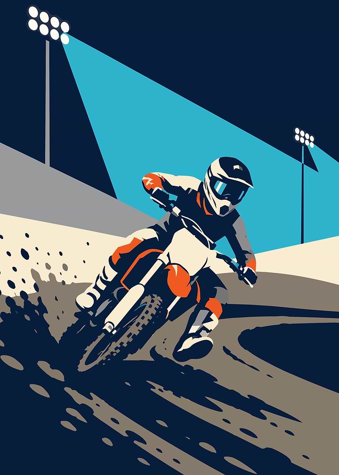 Motocross Rider in Night Race