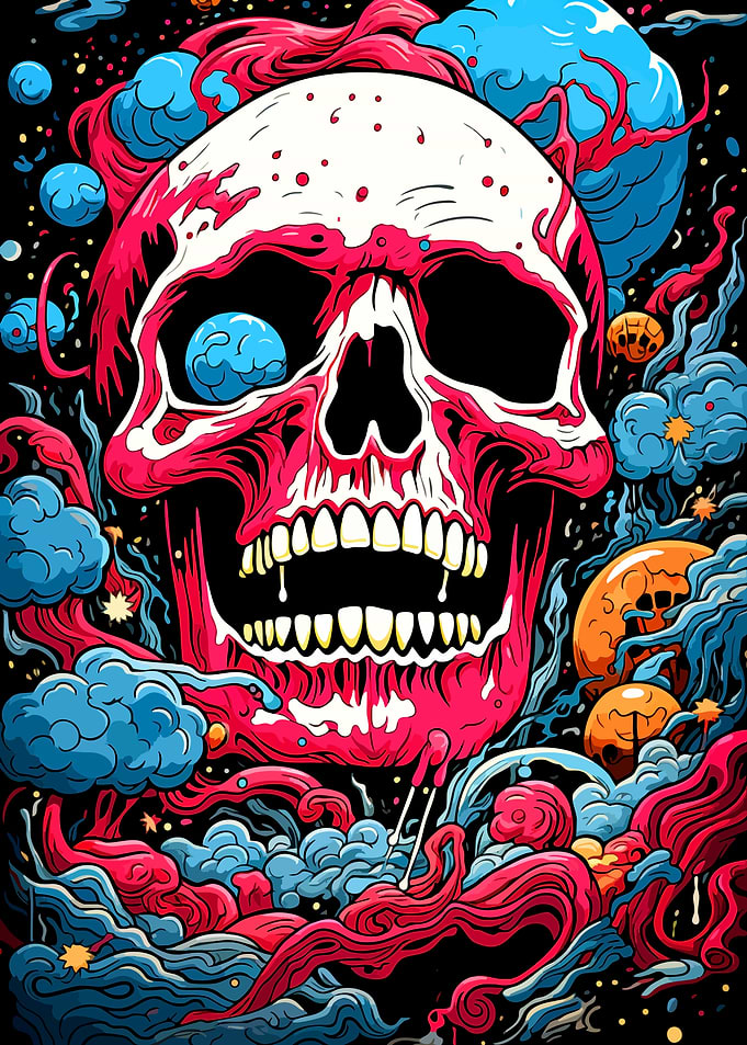 Psychedelic Cosmic Skull Illustration