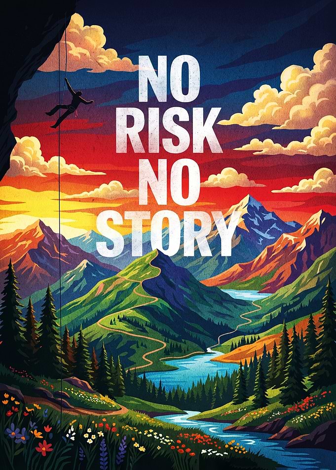 No Risk No Story Mountain Poster