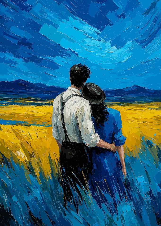 Couple Embracing in Golden Field