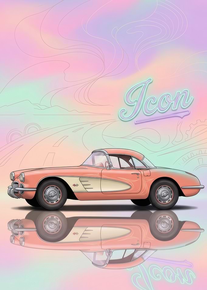 Vintage Pink Corvette Icon Poster