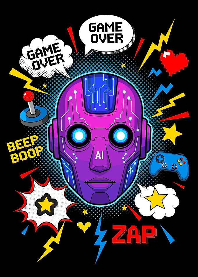 Retro Gaming AI Robot Pop Art