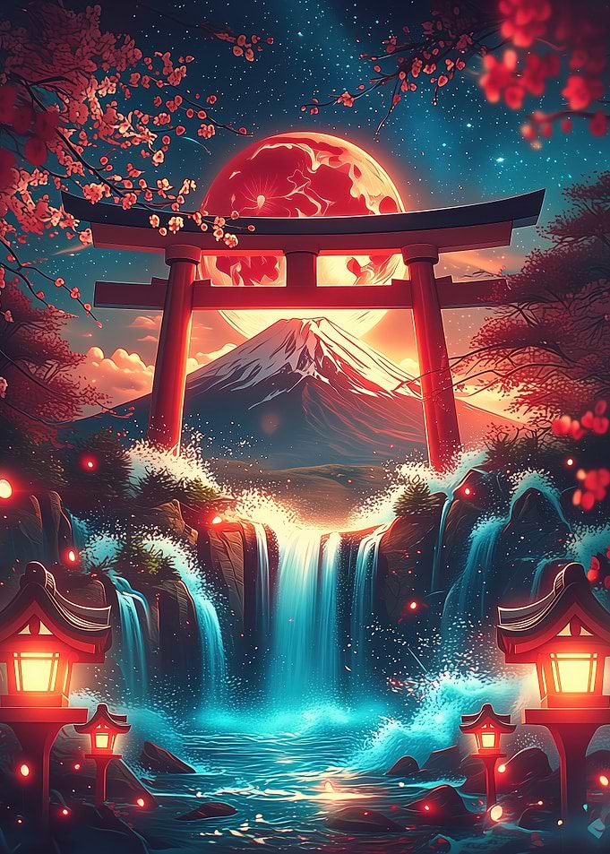 Torii Gate and Mount Fuji Landscape