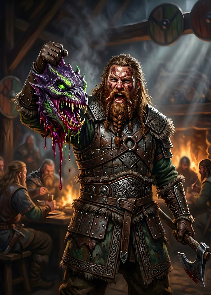 Viking Warrior Holding Dragon Head