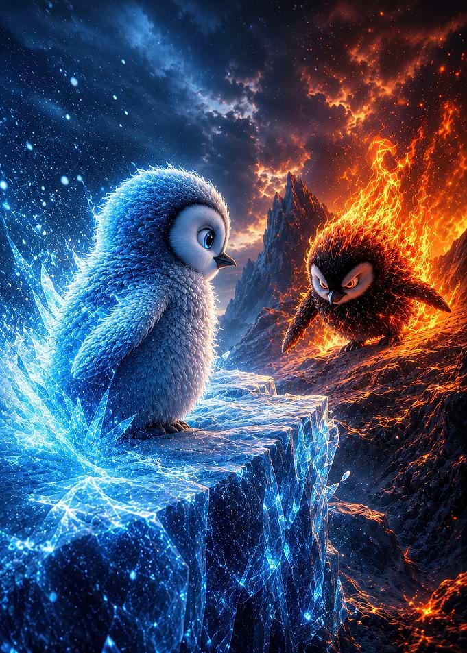 Ice and Fire Penguin Confrontation