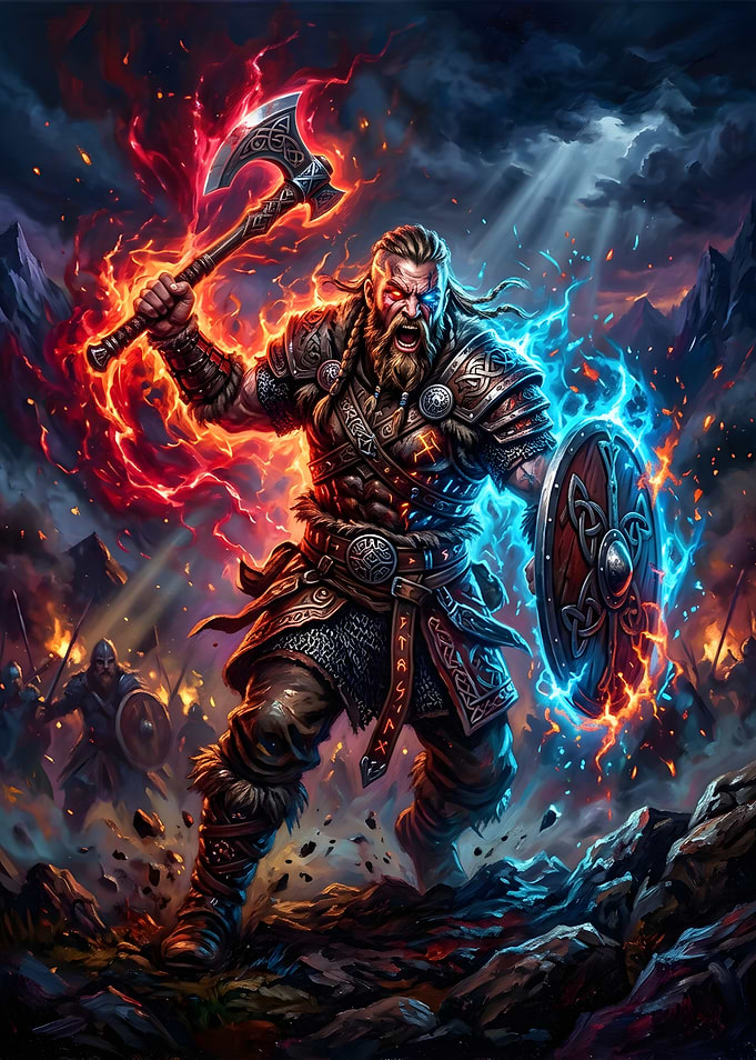 Viking Warrior with Elemental Powers
