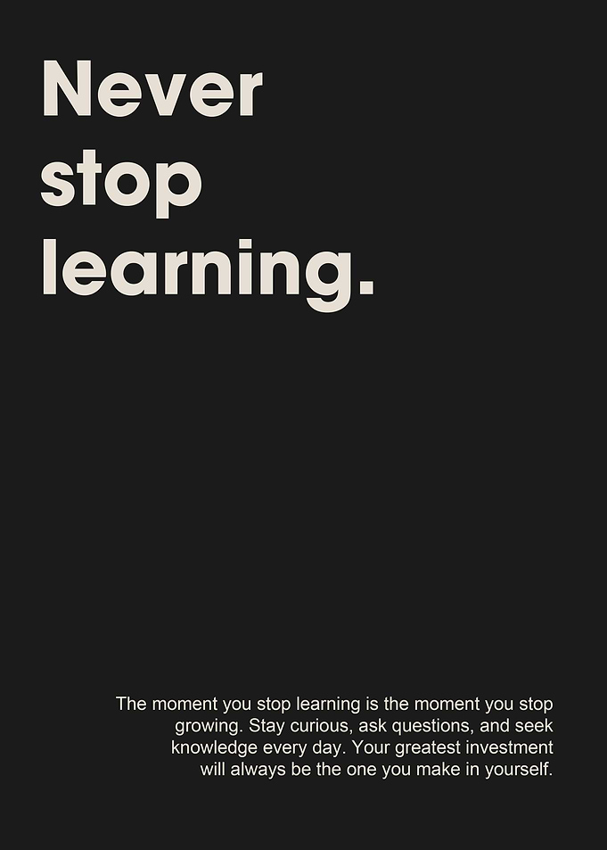 Never Stop Learning Inspirational Quote Poster