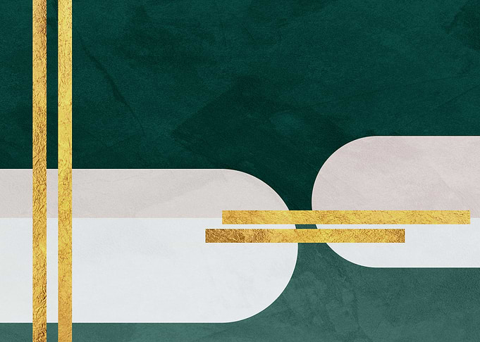 Abstract Geometric Gold and Green Art