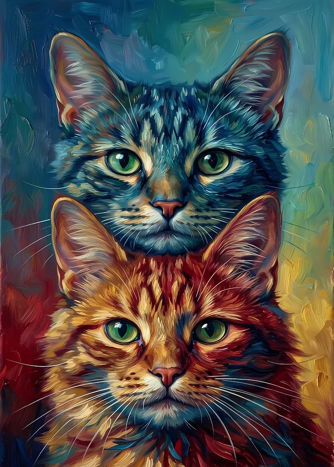 Two Cats Oil Painting Portrait