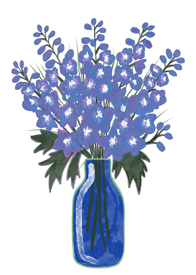 Blue Delphinium Flowers in Vase