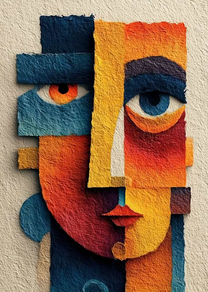 Abstract Cubist Paper Collage Face