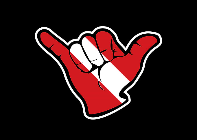 Scuba Dive Flag Shaka Hand Sign