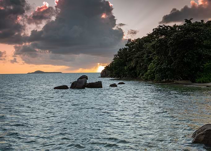 Tropical Sunset Over Seychelles Beach
